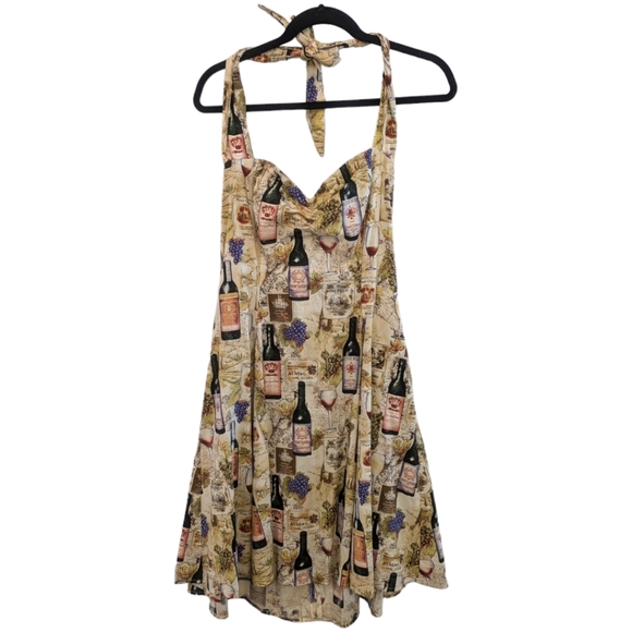 Dollz & Dames Wine Print Halter Zip Dress. XL - Picture 1 of 7